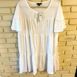 NWT J Crew Broken in Jersey Tiered Mini Dress in White Size XXL